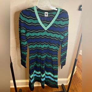 Missoni Striped Crochet Knit Long Sleeve Fluted Hem Dress Size 45